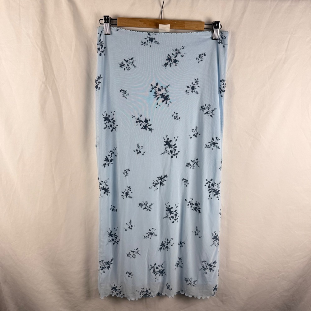 Vintage No Boundaries Blue Floral Mesh Maxi Slip Skirt Small Boho Festival Y2K